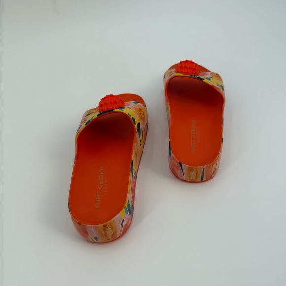 Kurt Geiger London Eagle Chunky Floral Platform Slide Orange Summer Sandals - Picture 13 of 17